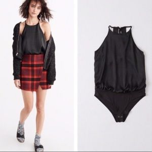 Abercrombie black satin body suit. New w/ tags XS